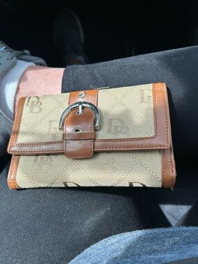 Dooney & Bourke Beige Canvas Wallet with Brown Leather Trim